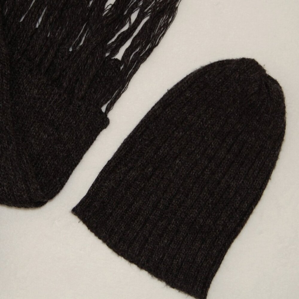 Rib Knit Scarf & Hat Set, Dark Charcoal Gray - Picture 11 of 11